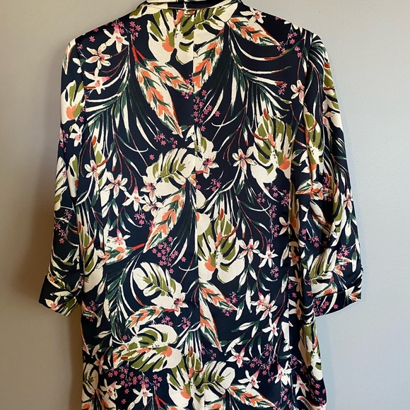 Zara Tropical Floral Satin Effect Blazer 3/4 Ruched Sleeves Women's Size M - Picture 7 of 9